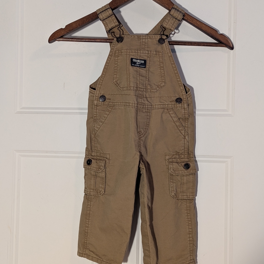 OshKosh B'gosh Tan Cargo Overalls. Size 12 Months. Excellent Condition.